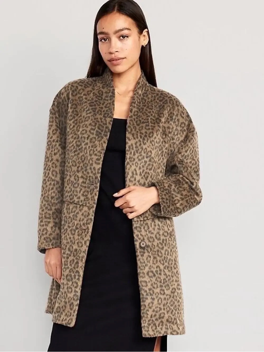 Old navy Leopard Print Open-Front Coatigan Long-Line Cardigan Coat large